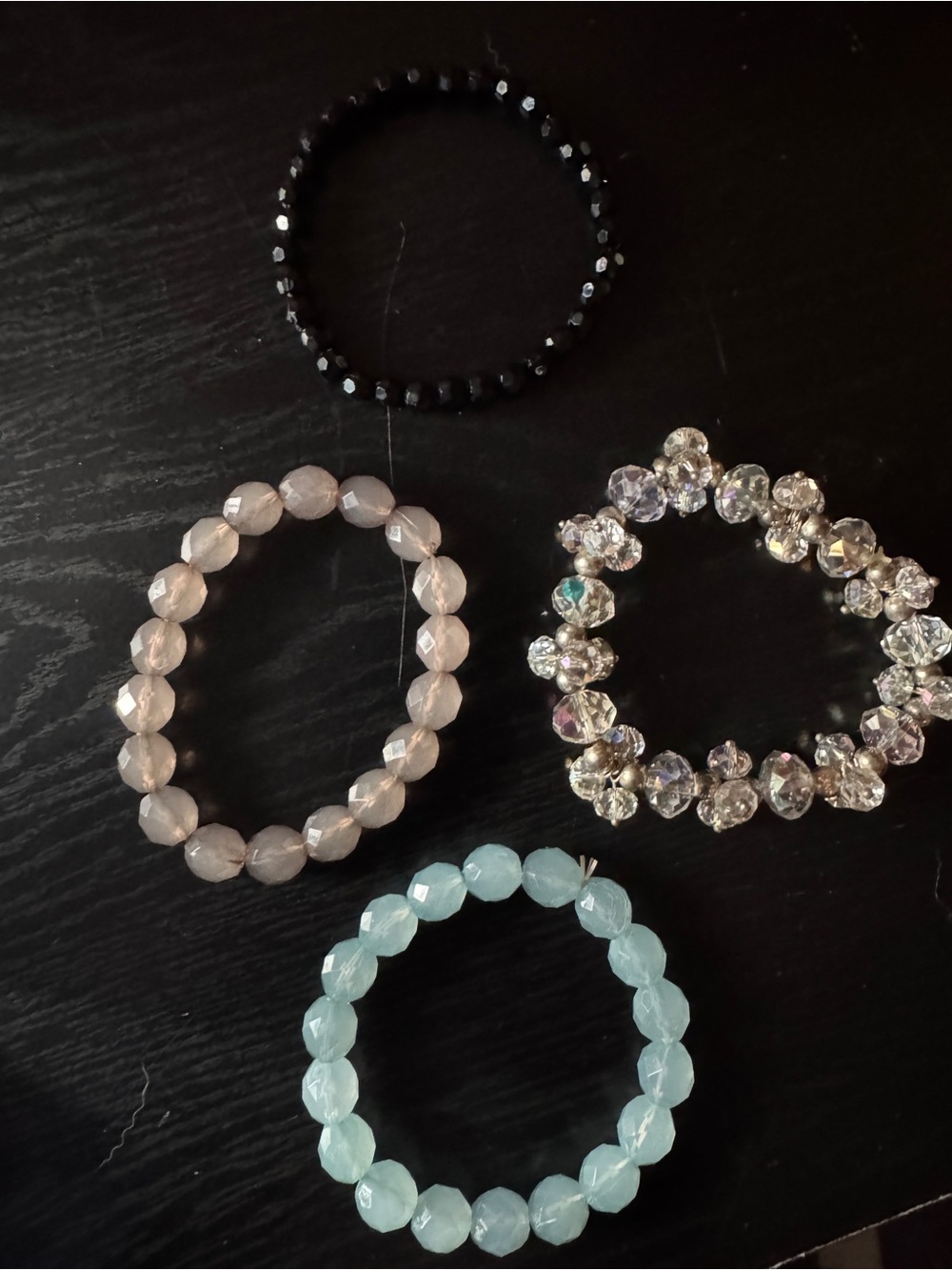 Stretch Beaded Bracelet Set - Black, Blush, Clear, Aqua